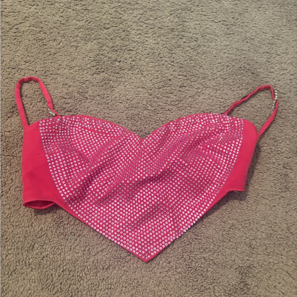 Pink Heart Rhinestone Women's Crop Top